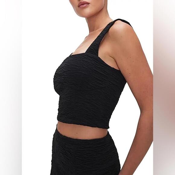 NWT GOOD AMERICAN SZ M Black Textured Square Neck Crop Top Goth Festival $129 - Picture 4 of 12